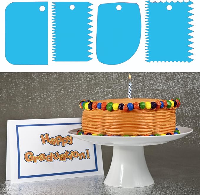 Cake Scraper, Cake Smoother Scraper Set, Dough Scraper Icing Scraper Polisher Tool, Cake Decorating Comb, Icing Smoother Plastic Sawtooth Cake Icing Kitchen Baking Cake Edge (Blue)