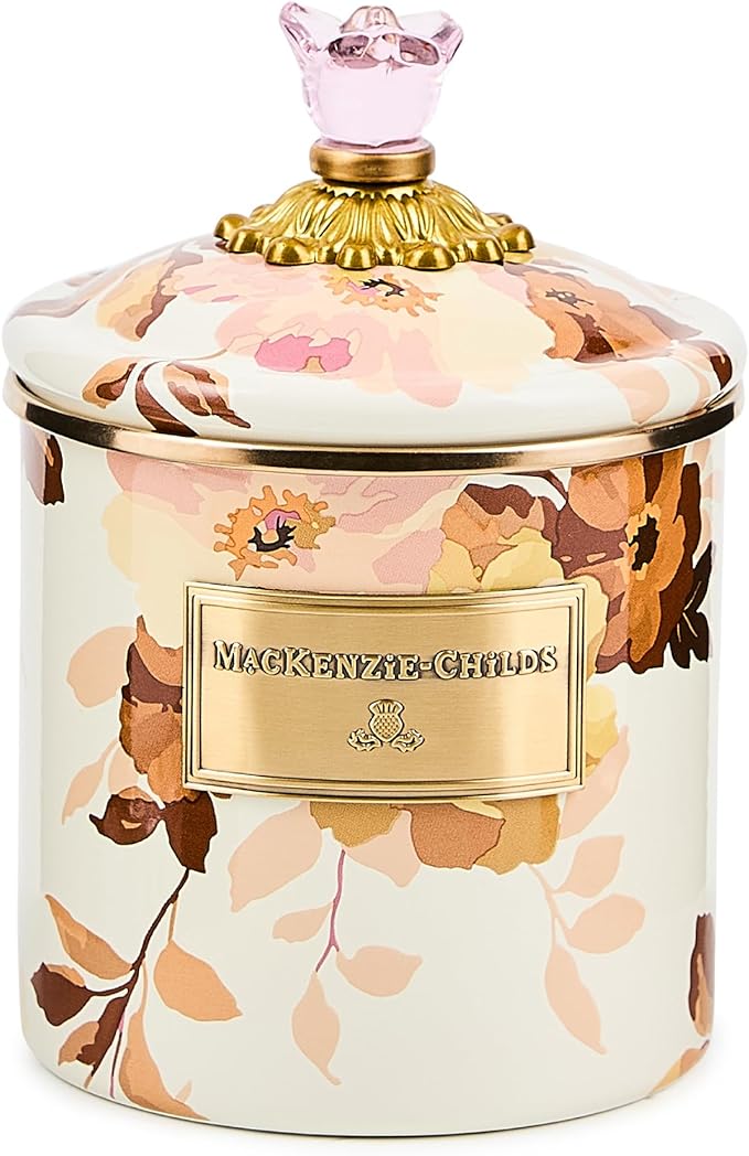 MACKENZIE-CHILDS Enamel Canister, Kitchen Storage Container with Lid, Small, Wild Rose White