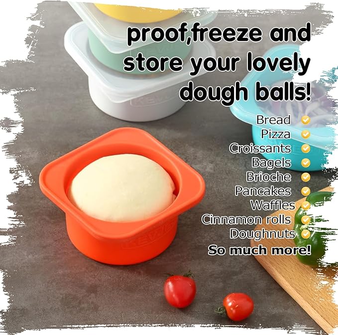 Stackable Silicone Artisan Pizza Dough Proofing Proving Containers with Lids pizza making accessories-4 pack-500ml portion (Yellow)