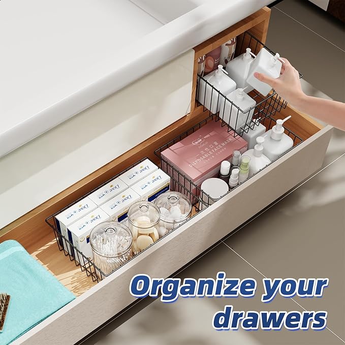 Simple Trending 6 Pack Large Wire Baskets for Organization, Metal Pantry Storage Baskets for Cabinet, Kitchen, Garage, Bathroom, Black
