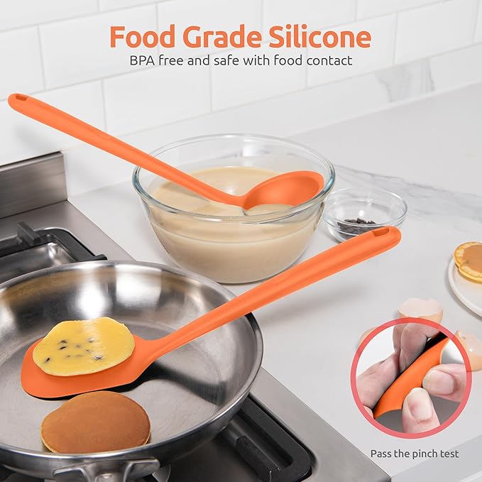 Silicone Kitchen Cooking Utensil Set: U-Taste 600ºF Heat Resistant 13.6in Extra Long Kitchen Tools, Food-Grade Non-Stick Spatula Turner Spoon Ladle for Stir Frying, Serving, Mixing (5 Pieces, Orange)