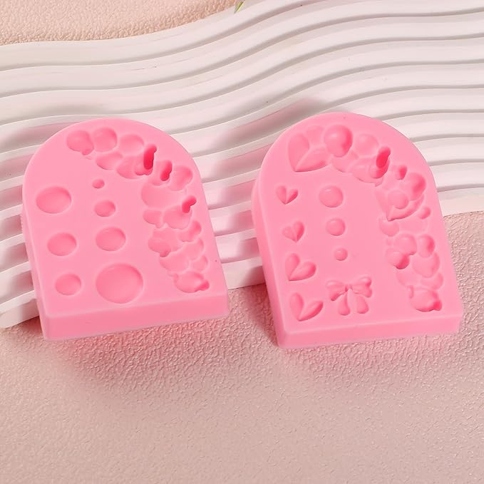 2 Pcs Hemisphere Pearl Bubble Fondant Molds, Bow 3D Chocolate Ball Silicone Mold, Home Baking Lace Cake Border Candy Mold for Sugar Craft, Gum, Clay, Resin
