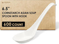 [600 COUNT] HAKOWARE Disposable Asian Soup Spoons with Hook, made from Crystalized Cornstarch, for Take-out Ramen Pho Noodles