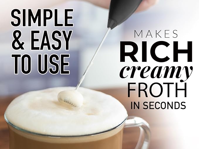 Zulay Premium Gift Milk Frother Set – Handheld Coffee Frother with Stand, 12oz/350ml Frothing Pitcher + 4 Latte Art Stencils – 13,000 RPM Motor, SS Whisk, Battery Operated – Barista Kit (Exec Black)