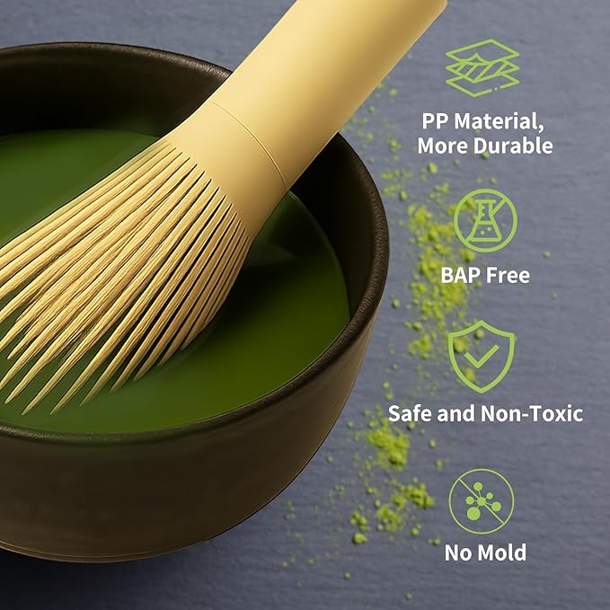 Small Resin Matcha Whisk Traditional Japanese Long Handle Chasen Matcha Stirrer Gifts for Tea Lovers, Easy to Clean Plastic Chasen for Authentic Japanese Tea Preparation (Yellow)