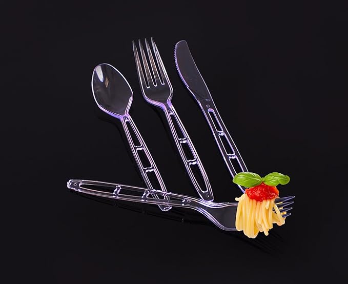 Party Bargains Emerald Clear Plastic Silverware 1440 pcs Set: 720 Forks, 480 Spoons, 240 Knives. Heavy Duty Elegant Cutlery Disposable Utensils Combo Pack for Ceremonies Catering Galas Cocktail Party