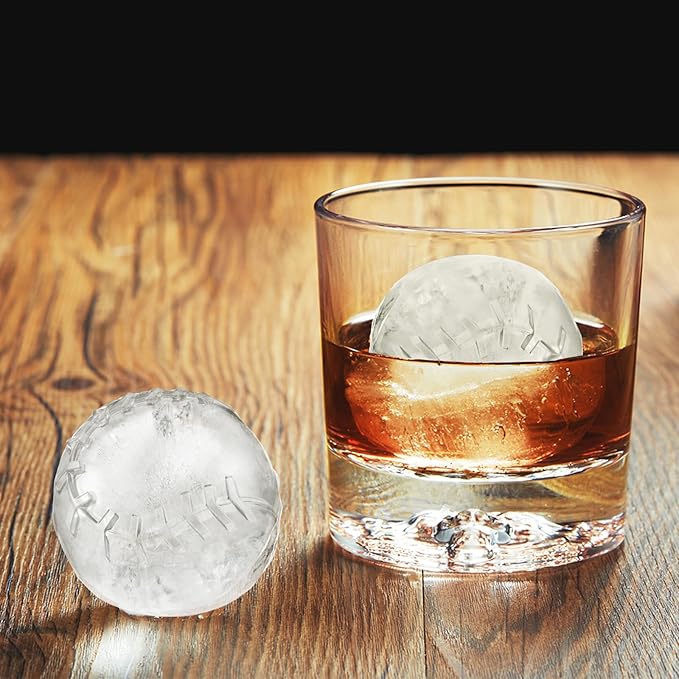 Novelty Baseball Gifts Ball Ice Maker Mold, 2.2" Large Sphere Round Ice Cube Mold for Cocktails, Whiskey, Bourbon Chilling, 4 Hole Fun Shapes Big Silicone Circle Ice Cube Trays