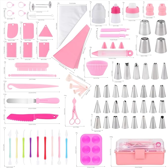 Cake Decorating Kit: Decorating Supplies Tools Kit 138 PCS Baking Accessories Include Spiping Bags and Tips Set, Piping Tips Set, Spatulas, Cake Scraper, 50 Piping Bags for Beginners, Pink