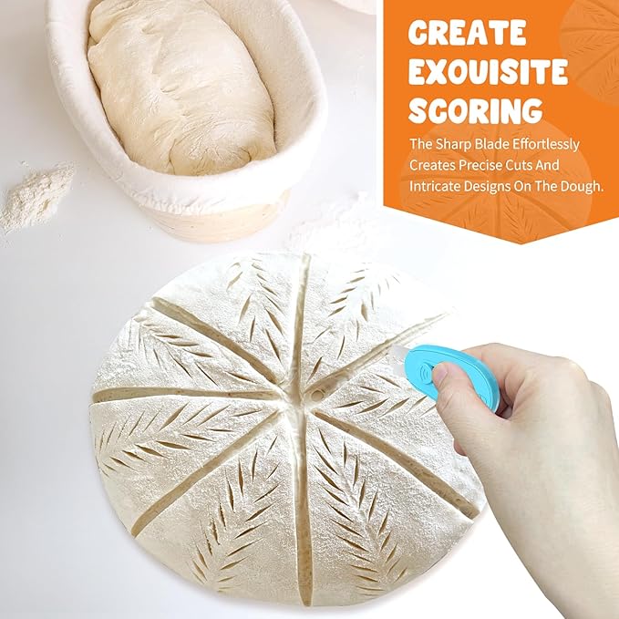 Extractable & Magnetic Bread Lame Dough Scoring Tool - Professional Sourdough Scoring Tool - Sourdough Bread Baking & Bread Scoring Tool - Scoring Patterns booklet & 5 Razor Blades (Blue)