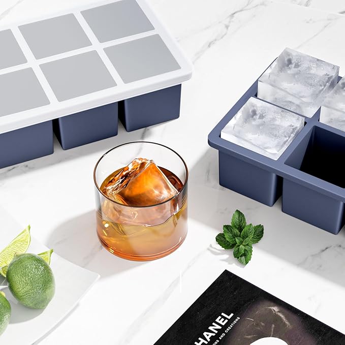 Large Ice Cube Tray for Whiskey: FDDBI Silicone Ice Cube Trays with Lid - 2Pack Big Square Old Fashioned Ice Cube Maker for Cocktail - 2inch Huge Cubed Ice Trays for Whisky
