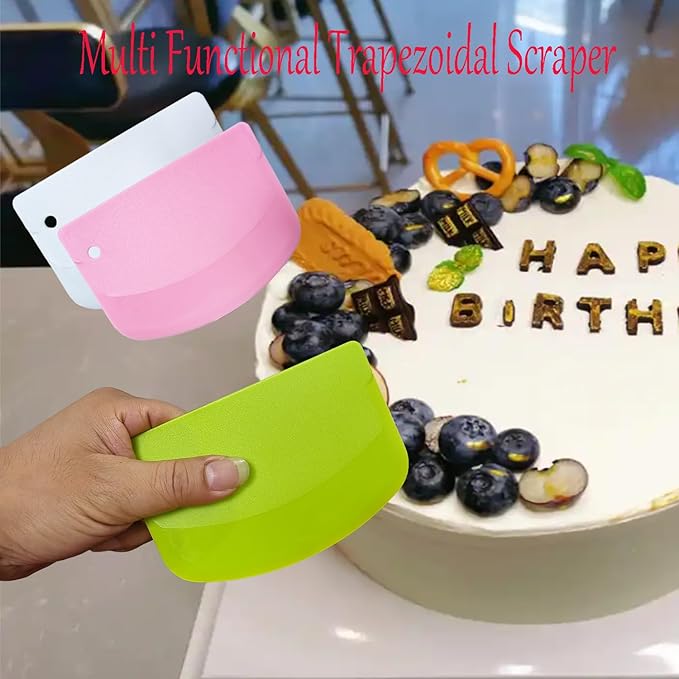 Set of 3 Cake Scrapers and Smoother Tools for Cake Decorating, Dough & Bowl Scrapers Plastic Icing Smoothers Dough Cutters Bench Scrapers(U Shape)