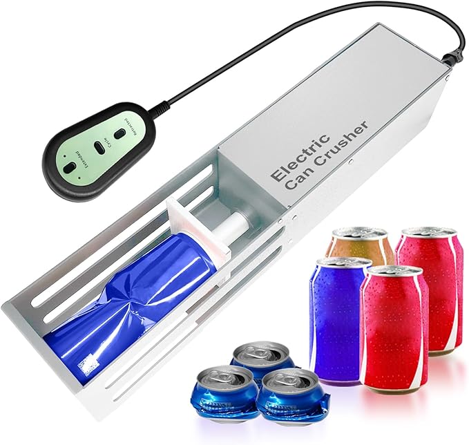 Electric Can Crusher with Button Controller, Automatic Can Crushers for Recycling 8/12/16oz Cans, Auto Cycle Mode, Countertop Can Smasher for Recycling Aluminum Seltzer, Soda, Beer Cans, Sliver