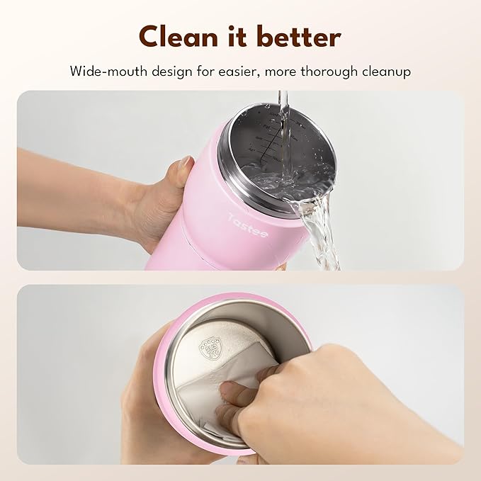 Tastee Heated Coffee Mug – 12oz Portable Travel Mug with 1℉ Precise Temperature Control, 8-Hour Heat Retention, 30W Fast Charging, Leak-Proof, Wide Mouth, Gift-Ready for Office, Home & Outdoor(Pink)