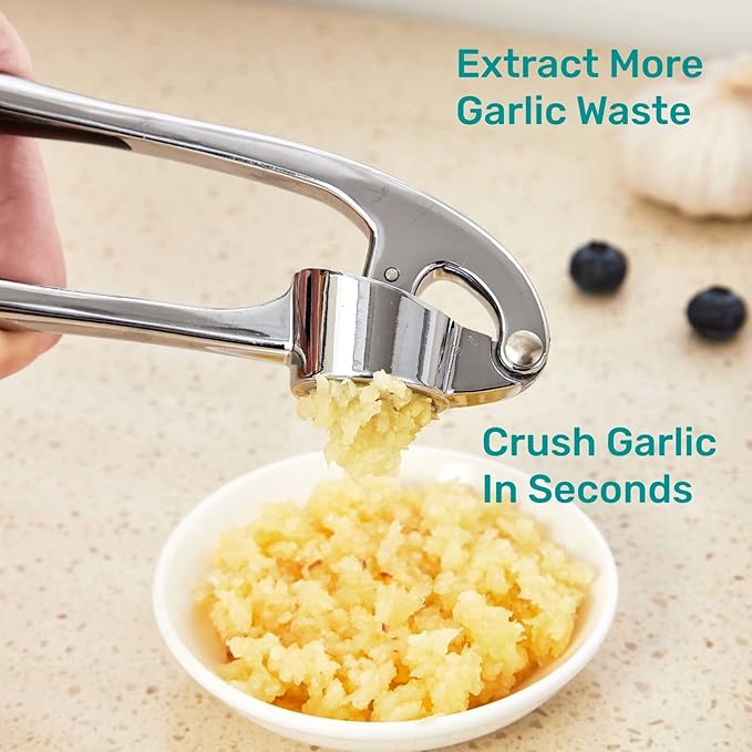Garlic Press, Premium Rust Proof Kitchen Garlic Mincer Crusher Squeezer with Ergonomic handle, Ginger Crusher with Good Grip, Easy to Clean, Dishwasher Safe