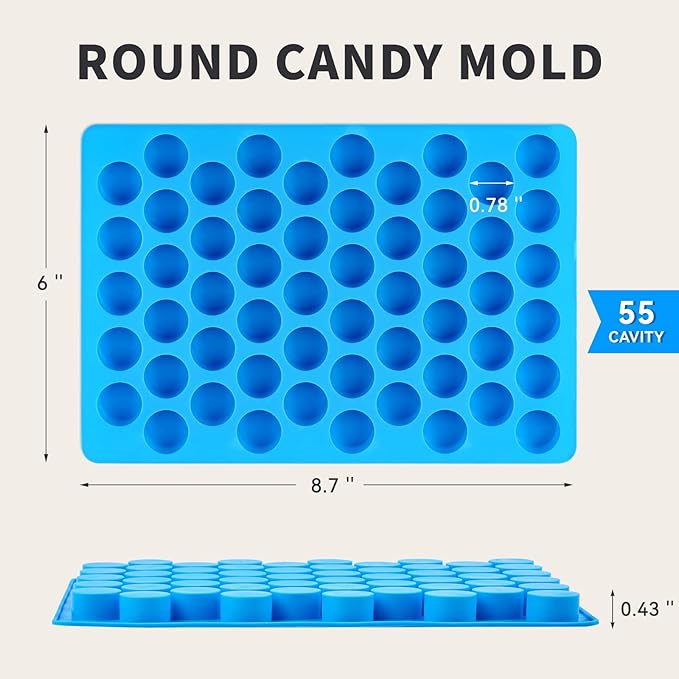 4 PCS Silicone Gummy Candy Molds, 55 Cavities Non-Stick Round Molds for Small Hard Candies, Chocolates, Caramels, Jello, Fruit Snacks