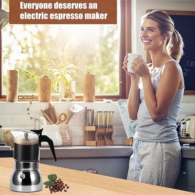 Stovetop Espresso Maker, 9Cup 450ML Stainless Steel Stovetop Italian Coffee Maker Transparent Glass Moka Pot, Coffee Maker Mocha Pot for Home Cafe Outdoor Office