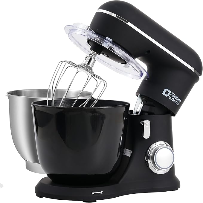 Kitchen in the box Stand Mixer, 4.5QT+5QT Two bowls Electric Food Mixer, 10 Speeds 3-IN-1 Kitchen Mixer for Daily Use with Egg Whisk,Dough Hook,Flat Beater (Onyx Black, 5QT)