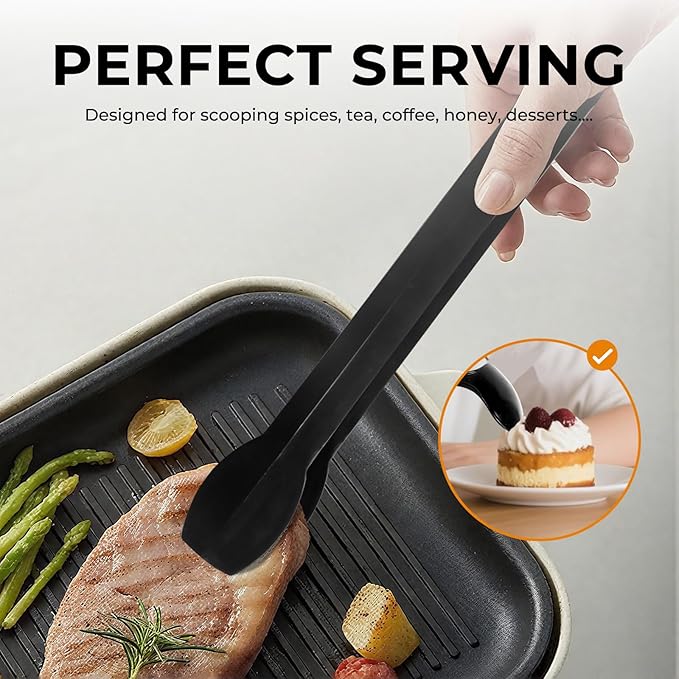 18 Count Plastic Serving Utensils Set, Disposable Serving Utensils for Catering Party Events, Including Black Plastic Spoons, Tongs and Forks (Black, 18pcs utensils)
