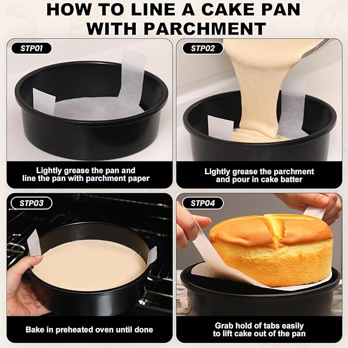 6 Inch Cake Pan Set of 3, Nonstick Round Cake Pans with 110 PCS Parchment Paper, Carbon Steel Smash Cake Baking Pans Tins, Dishwasher Safe