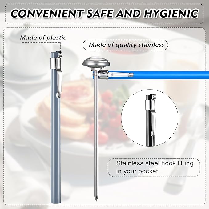 Xuhal 6 Pcs Stainless Steel Kitchen Thermometer with 5 Inch Long Stem 1 Inch Dial Thermometer Milk Frothing Food for Oven Probe Meat Grill BBQ Cooking Chocolate Water(Multicolor)