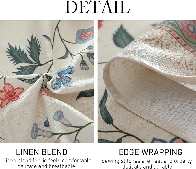 ISAENNE Designer Chinoiserie Linen Floral Rectangular Tablecloth,White Wrinkle Resistant Table Cloth,Elegant Decor Tablecloths for Dining Thanksgiving Kitchen Party Christmas,55"*87"-Daffy