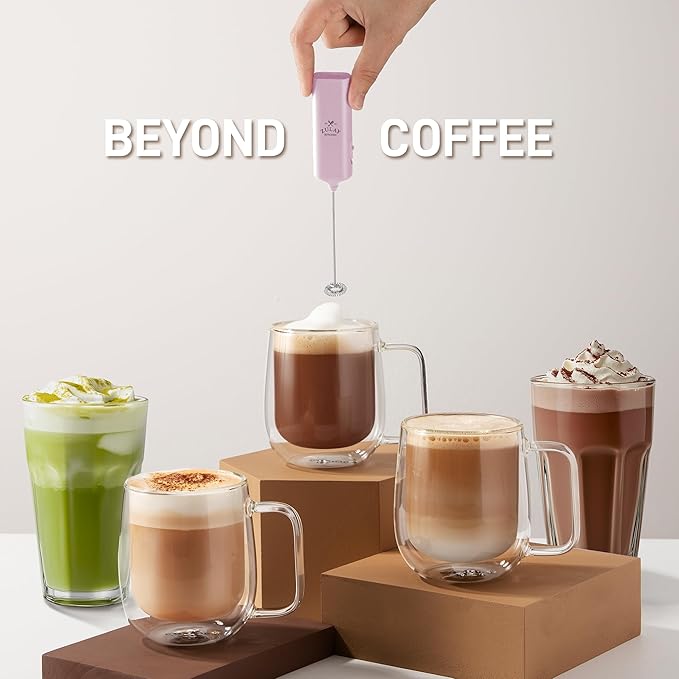 Mini & Mighty Milk Frother Wand – Powerful Handheld Coffee Frother, Battery Operated Drink Mixer – Compact Pocket Size – Detachable Whisk for Latte, Cappuccino, Matcha, Hot Chocolate – Pink