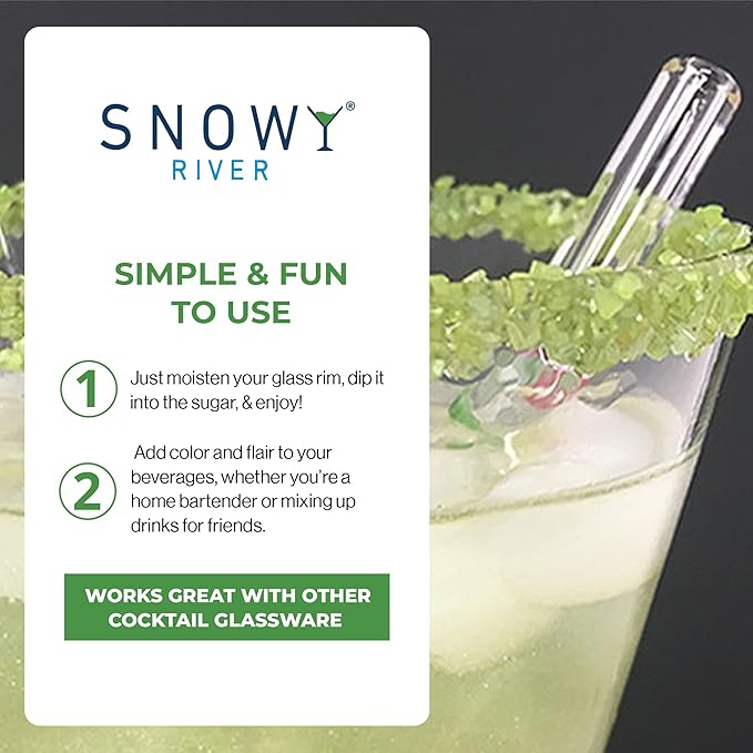 Snowy River Green, Cocktail & Margarita Sugar Rimmer - Vibrant Color Glass Rimming Sugar with Medium Crystal Texture - 8oz