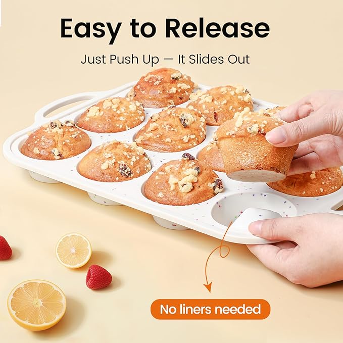 Silicone Muffin Pans for Baking with Metal Reinforced Frame 2 Pack with 24 Pack Individual Cupcake Containers, Nonstick Silicone Cupcake Pan for Baking Homemade Muffins, Dishwasher Safe BPA Free
