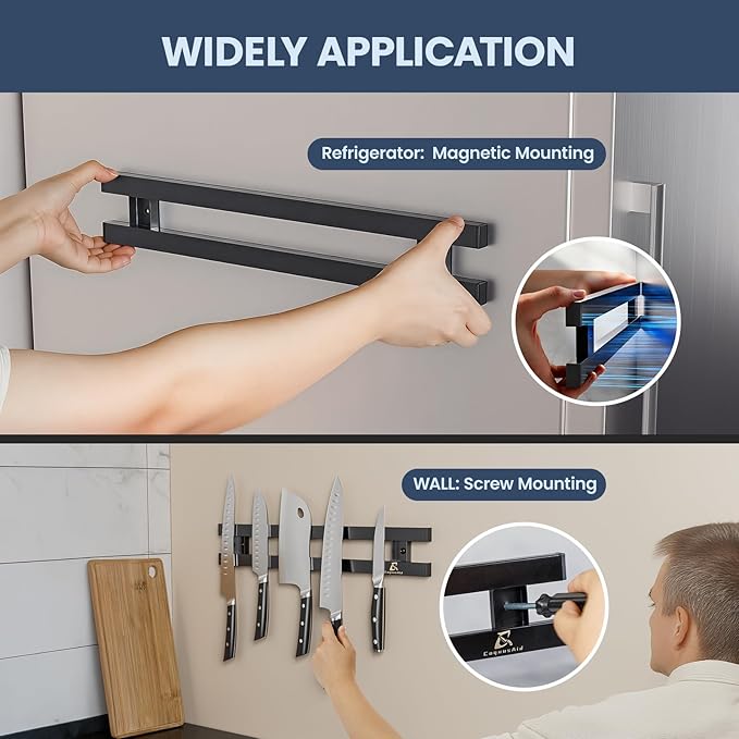 12 Inch Heavy-Duty Magnetic Knife Holder for Refrigerator, No Adhesive Tape or Screws Needed Knife Magnetic Strip for Strong Fridge Mount or Wall as Gifts for Women or Men