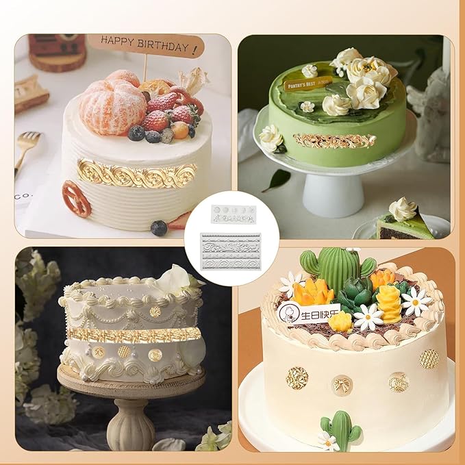 3 Pcs Baroque Silicone Molds Baroque Style Curlicues Scroll Lace Fondant Silicone Mold Scroll silicone Baroque Mold Relief Flower Lace Mould for Wedding Birthday Cake Decoration
