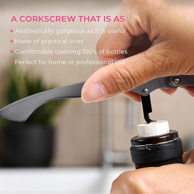 Pocket Prestige Waiters Corkscrew By Coutale Sommelier - Stainless Steel - French Patented Spring-Loaded Double Lever Wine Bottle Opener for Bartenders and Gifts - Sharp Micro-Serrated Knife
