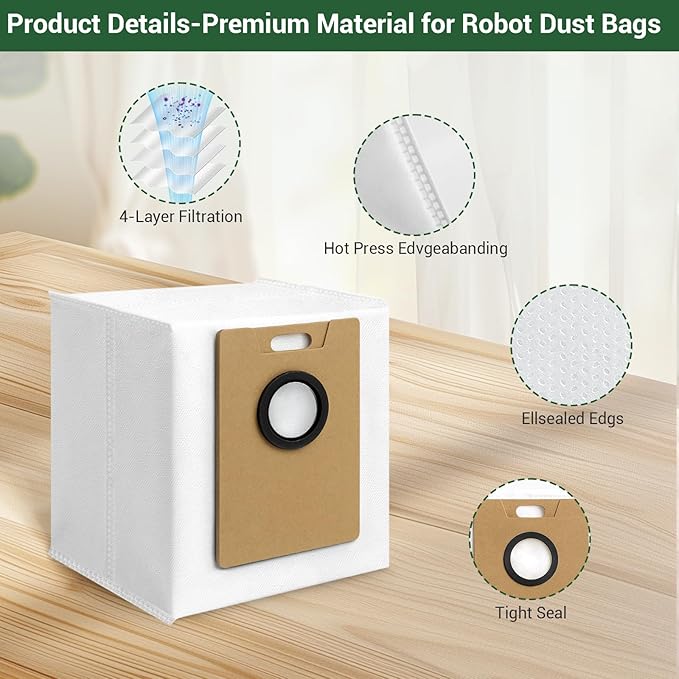 14 Pack RV20 Max Plus Dust Bags Compatible with Tapo RV30 Max Plus RV20 Max Plus Robot Vacuum Bags 3L Large Capacity Heavy Duty Bags for Home Vacuum