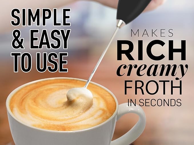 Zulay Kitchen Handheld Milk Frother with Duracell AA Batteries – Ultra Fast Electric Mixer & Foam Maker, Easy-Clean Drink Mixer for Coffee & More