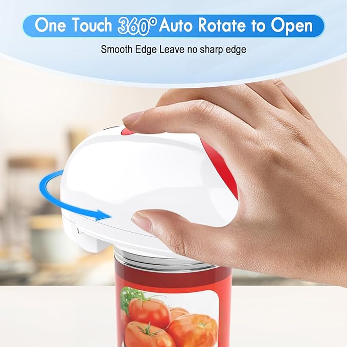 HuiJuKeJi Electric Can Opener, One-Touch Automatic Can Opener for Seniors with Arthritis, Rechargeable Hands-Free Can Opener for Almost Can Sizes, Smooth Edge & Food-Safe Kitchen Gadgets-Red