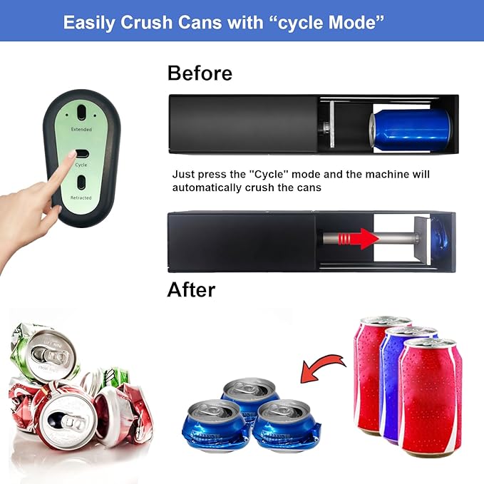 Electric Can Crusher with Button Controller, Automatic Can Crushers for Recycling 8/12/16oz Cans, Auto Cycle Mode, Countertop Can Smasher for Recycling Aluminum Seltzer, Soda, Beer Cans (BLACK)