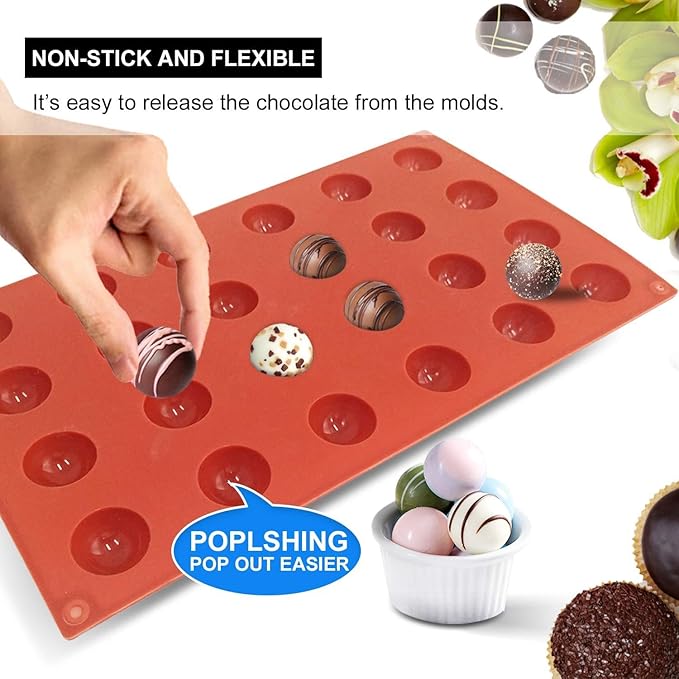 Mini 24-Cavity Semi Circular Silicone Mold, 2 Packs Half Sphere Silicone Baking Molds for Making Jelly, Chocolates and Cake