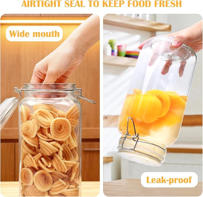 78oz Glass Storage Jars with Airtight Lids Set of 3, Pantry Storage Containers with Lids, Square Large Airtight Glass Jars, Perfect for Kitchen Canning Cereal, Pasta, Flour, Coffee Beans