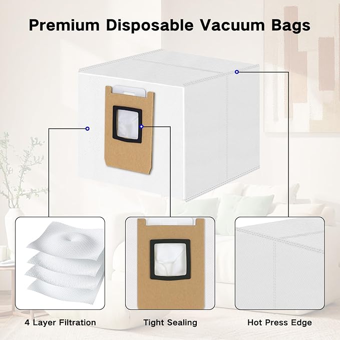 12 Pack Dust Bags Compatible with Eufy E28 OMNI, E25 OMNI Robot Vacuum, 4-Layer Replacement Disposable Bags, 3L Large Capacity