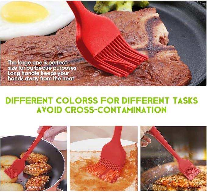 Silicone Basting Pastry Brush - Cooking Brush for Oil Sauce Butter Marinades, Food Brushes for BBQ Grill Kitchen Baking, Baster Brushes Baste Pastries Cakes Meat Desserts, Food Grade, Dishwasher Safe