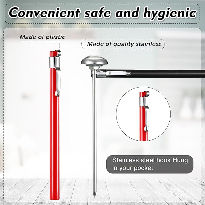 Xuhal 6 Pcs Stainless Steel Kitchen Thermometer with 5 Inch Long Stem 1 Inch Dial Thermometer Milk Frothing Food for Oven Probe Meat Grill BBQ Cooking Chocolate Water(Black, Red)