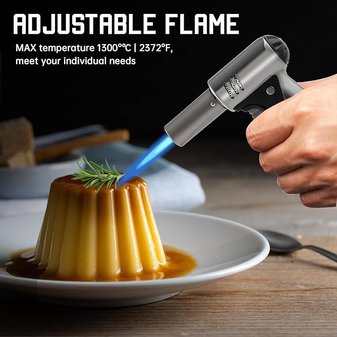 Butane Torch, Butane Refillable Kitchen Cooking Torch, Torch Lighter with Safety Lock And Adjustable Flame For BBQ, Baking, Brulee Creme, Crafts and Soldering(Butane Gas Not Included)