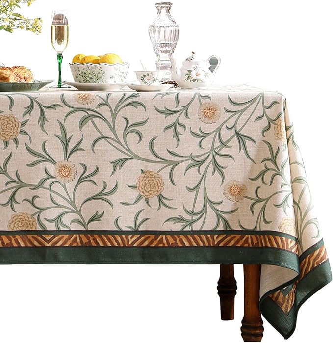 patdrea Designer French Linen Table Cloth for Rectangle Table,Vintage Fall Decorative Tablecloth,Floral Decoration Cover for Kitchen Dining Christmas,Tea Party,Thanksgiving,63"x102"-Littledaisy