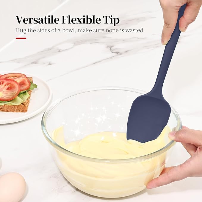 600ºF Heat Resistant Spatulas, High Heat Food Safe Semless Kitchen Silicone Spoon Spoonula Scraper Set for Cooking Baking Mixing Scraping Stirring Nonstick Cookware Pan (3Pcs,Midniaht Blue)