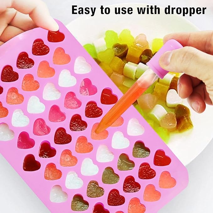 Silicone Molds for Wax Melts, 2 Pack Silicone Mini Heart Molds with 2 Droppers, Heart Candy Molds Silicone Molds for Gummies Chocolate Ice Cube Jelly Cake Soap Candle DIY Gifts