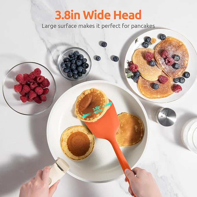 600ºF Heat Resistant Silicone Turners: U-Taste 13.6in Long Solid & Slotted Kitchen Spatula Flipper, Large Flexible Cooking Utensil for Flipping Egg, Pancake in Nonstick Cookware(Orange, 2PCS)