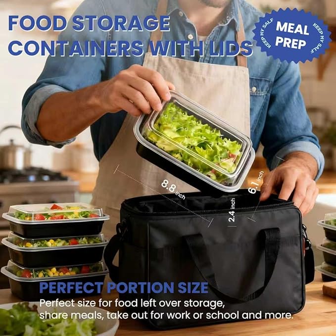 32oz 15 Pack Meal Prep Containers Reusable BPA-Free, Disposable Food Storage Containers with Lids, Bento Box Leakproof To Go Food Containers, Microwave Freezer Dishwasher Safe