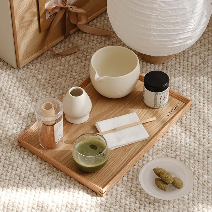 Matcha Whisk Set, Ceramic Matcha Bowl & Whisk Holder, Bamboo Accessory, Modern Design (Matte Crème, Pouring Spout)