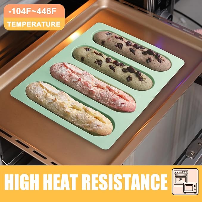 2 Pcs Eclair Silicone Molds Hot Dog Bun Granola Bar Mold Nonstick & Heat proof Baking Pan Bread Mold for Homemade Hotdog Bun Rolls