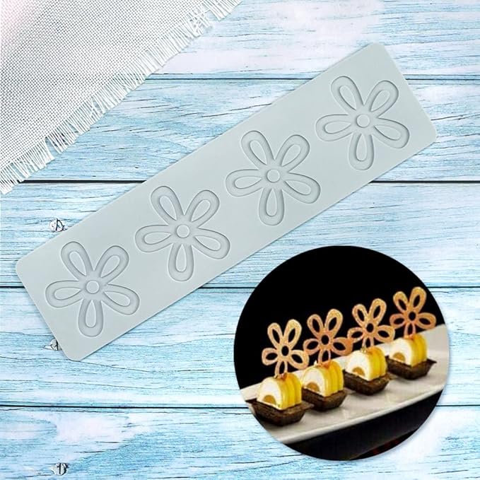 Silicone Molds 3D Hollow Leaf Chocolate Molds Honeycomb Bee Candy Mold Flower Pattern Fondant Mold Cake Topper Sugar Craft Decoration (N_Flower_10.16 * 2.8 * 0.08inch)