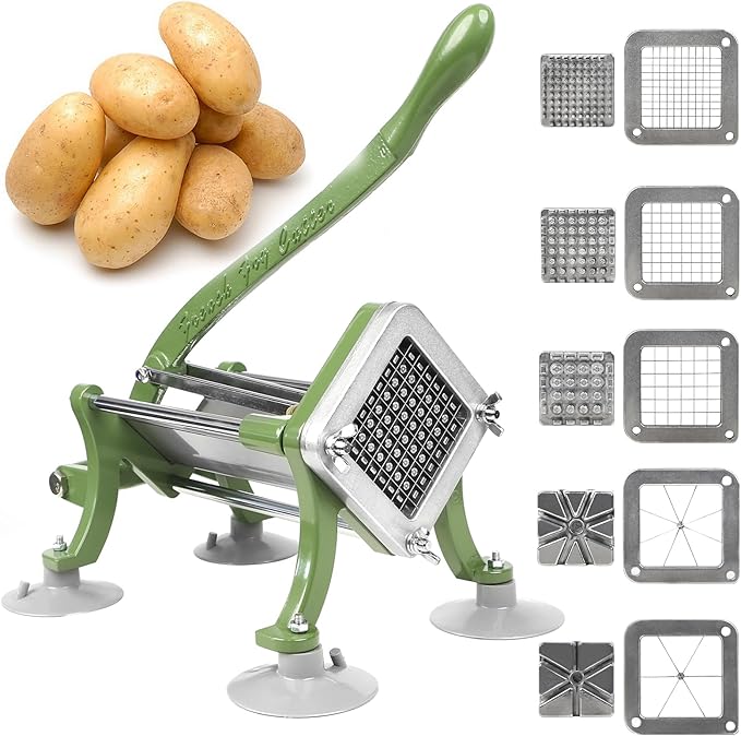 French Fry Cutter Commercial Potato Slicer with Suction Feet Complete Set, Includes 1/4", 3/8",1/2",8 Pieces,6 Pieces